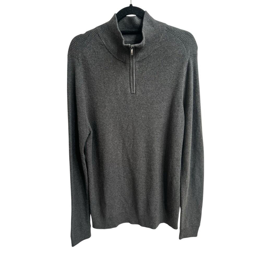 Nordstrom Men’s Cotton Cashmere Pullover Sweater Long Slv 1/4 Zipper Sz M Grey